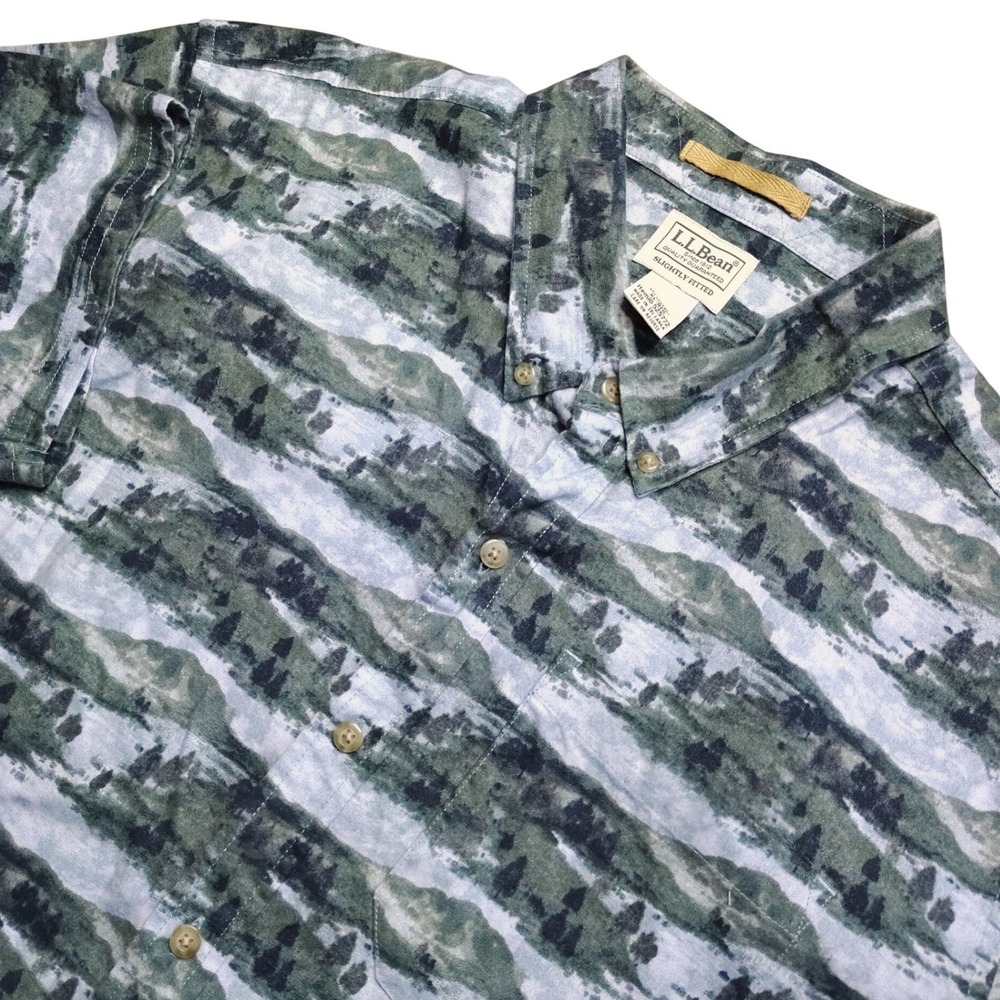 LL Bean Button Down Shirt Mens XL Green Mountain Forest Stonecoast Hemp Cotton